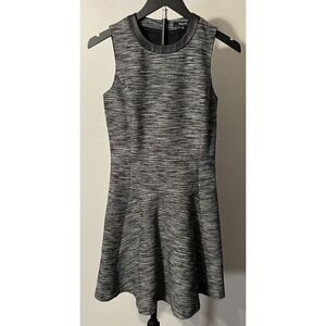 Madewell Dress Womens 0‎ Gray Marled Knit Fit Flare Mini Faux Leather Trim Zip